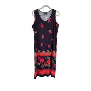 VTG Floral Sleeveless Dress M Red Rose Print Boho Vamp Resort Beachy Polynesian